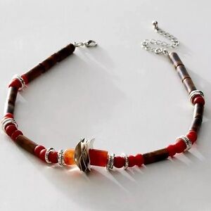 NWT FREE PEOPLE BIRDIE NECKLACE | orange, brown, silver - sold out style!